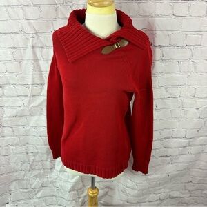 Talbots Red Cowl Neck Sweater Buckle accent equestrian sz L petite classic